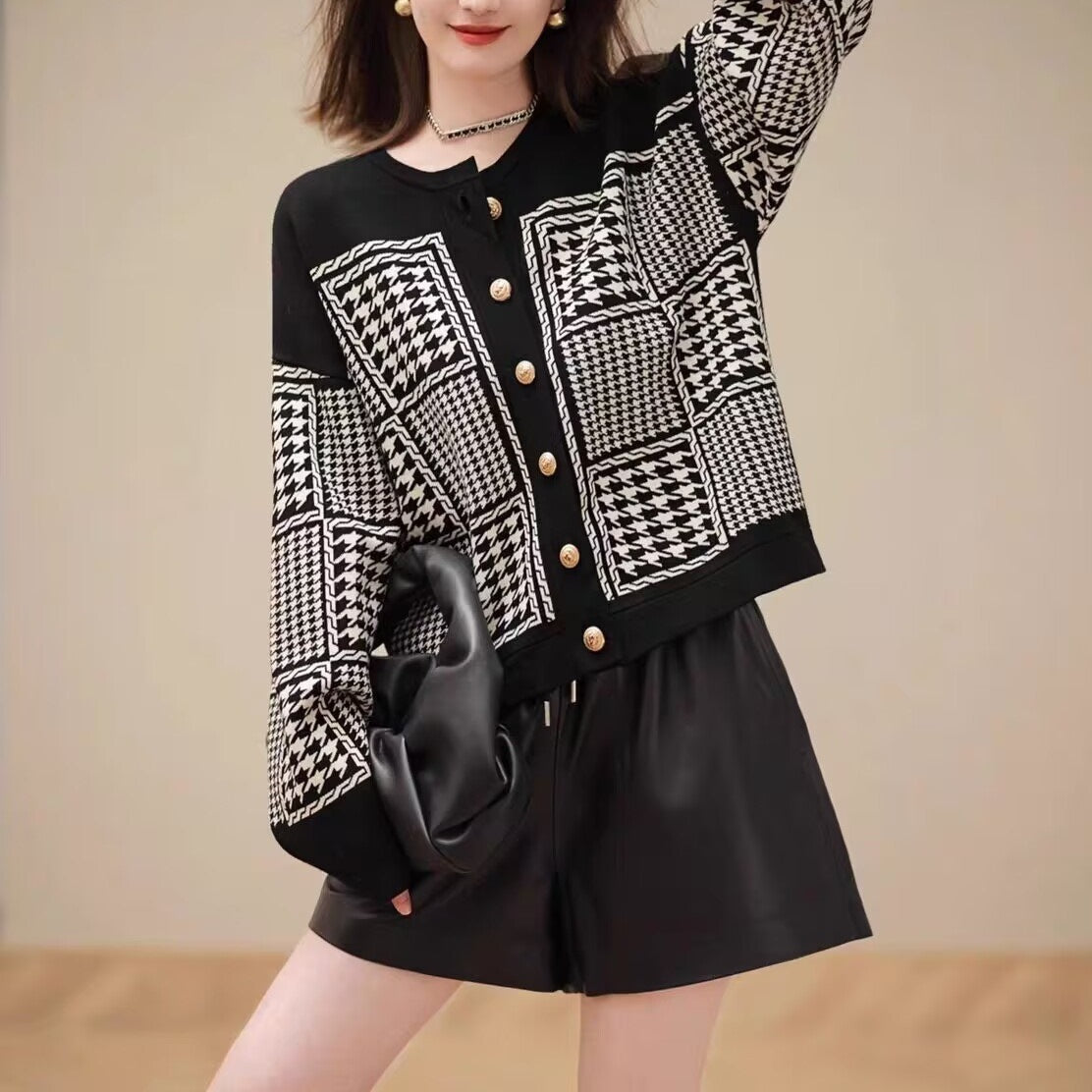 Plus Size Retro Houndstooth Knitwear For Women