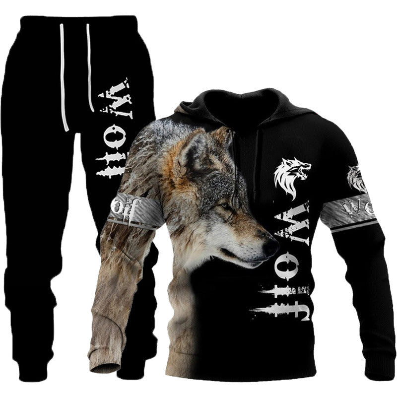 3D Wolf Print Tracksuit Men Sportswear Hooded Sweatsuit Two Piece Outdoors Running Fitness Mens Clothing Jogging Set Set eleven