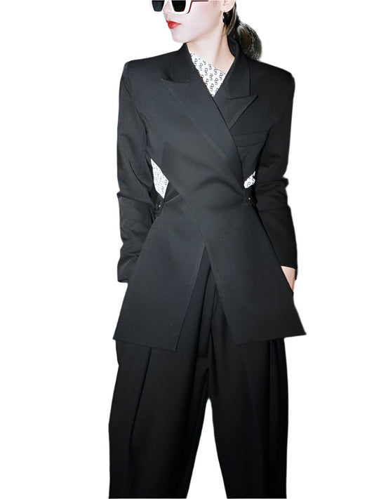 Kaida Cross Split Long Sleeve Jacket S (36-38) Black Poly Cotton