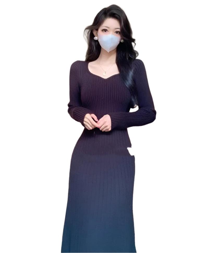 Knitted Fallwinter Sweater Dress Long Below The Knee Black Free Size