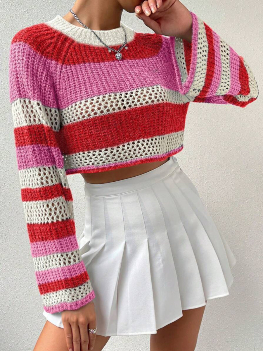 Contrast Color Striped All-matching Pullover Women's Sweater