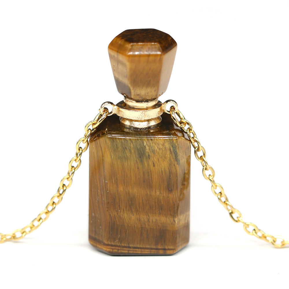 Exquisite Natural Stone Necklace Perfume Bottle Pendant Tigers Eye