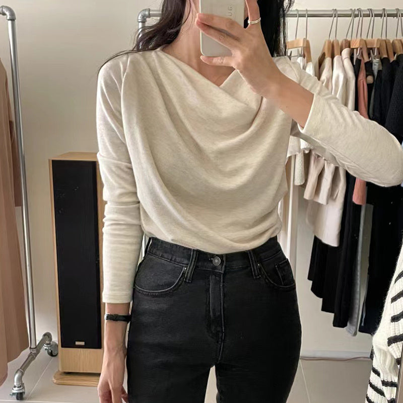 Loose Leisure All-matching Solid Color Long Sleeve Underwear T-shirt Top Women