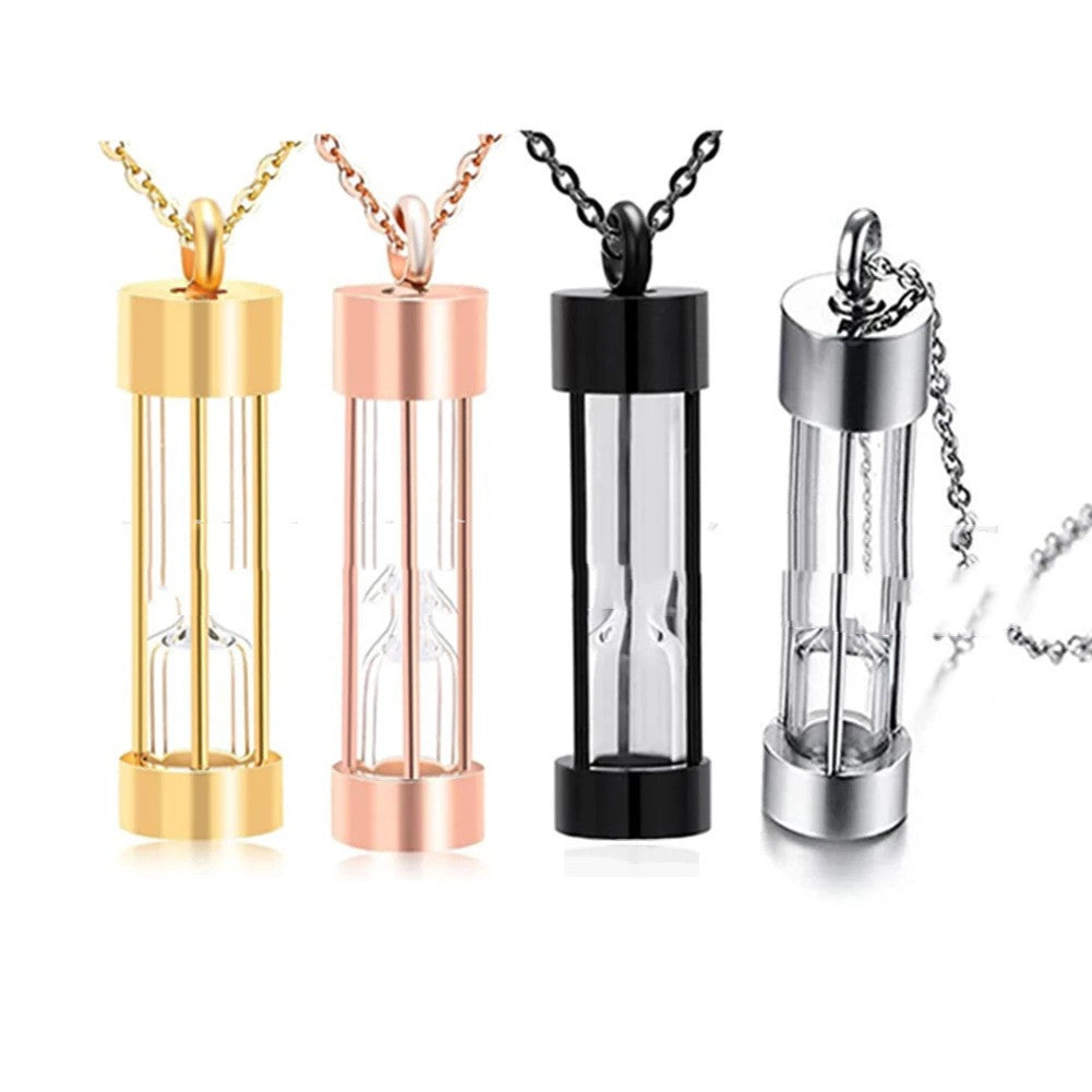 Stainless Steel Glass Hourglass Perfume Bottle Urn Pendant