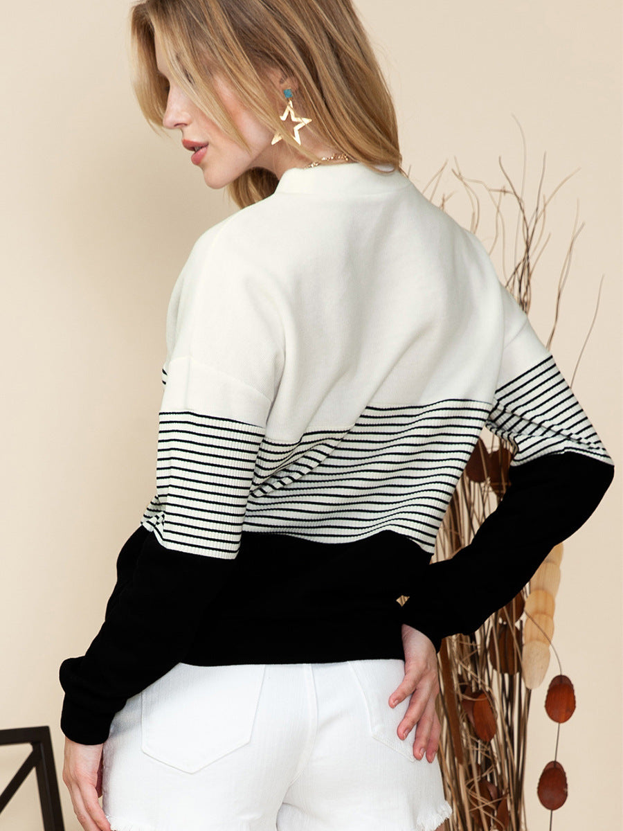 Women's Casual All-matching Striped Contrast Color Sweater