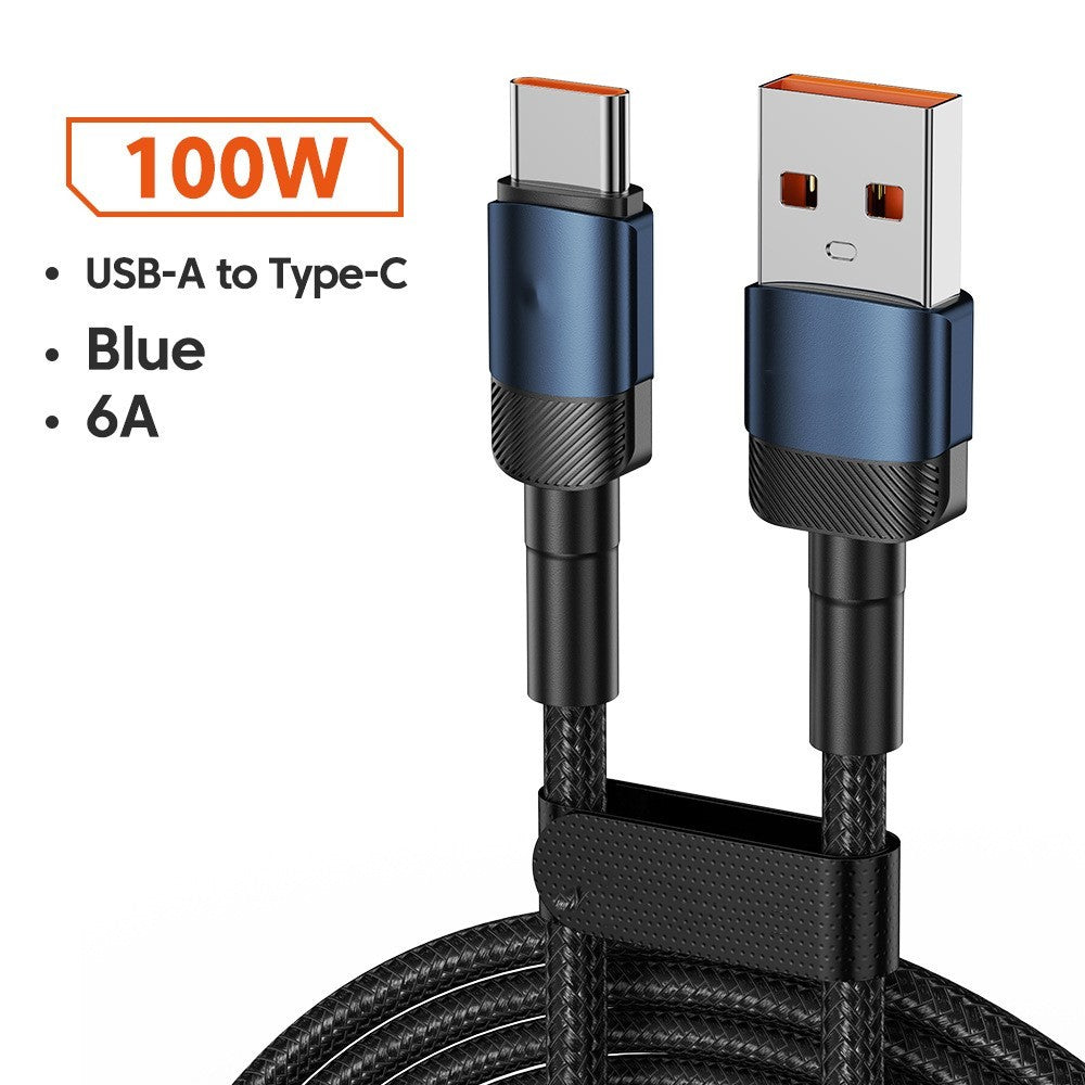 Aluminum Alloy Data Cable PD100W Quick Charge Cable USB Charging Cable A100W blue