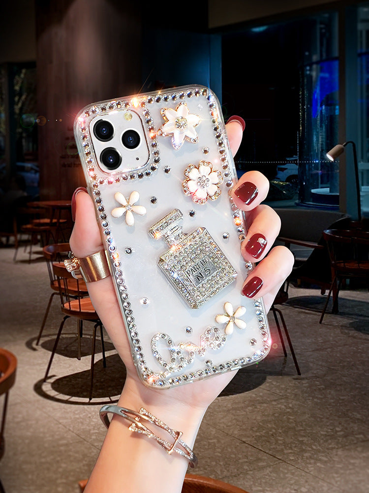 Mobile Phone Case Creative Perfume Bottle Rhinestone Flowers Transparent Perfume bottle