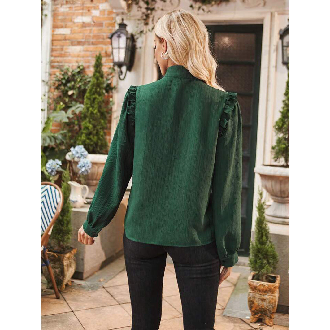 Fashion Tops Long Sleeve Autumn Open-hole Neckline Decoration