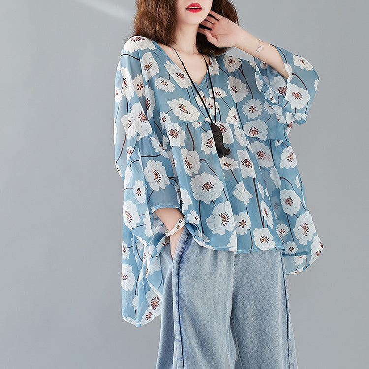 Doll Shirt Chiffon Casual Loose T-shirt Top Women