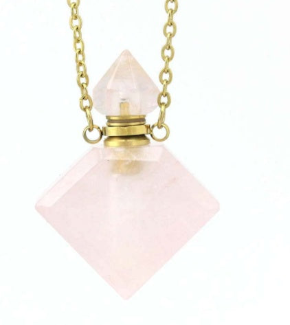 Natural Crystal Diamond Perfume Bottle Aromatherapy Bottle Necklace Pendant Pink