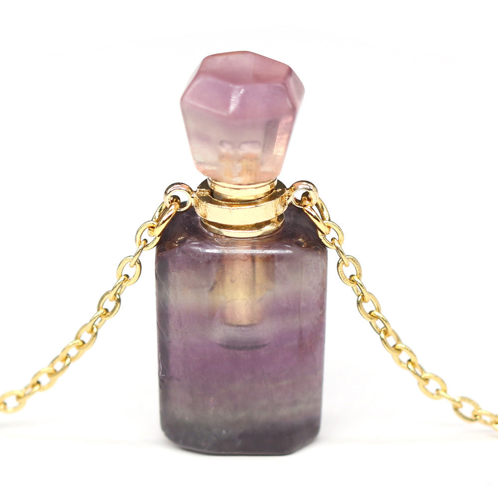 Exquisite Natural Stone Necklace Perfume Bottle Pendant Purple