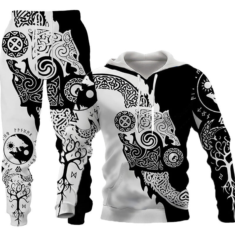 3D Wolf Print Tracksuit Men Sportswear Hooded Sweatsuit Two Piece Outdoors Running Fitness Mens Clothing Jogging Set Set two