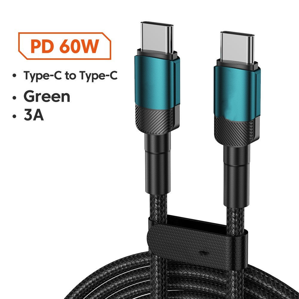 Aluminum Alloy Data Cable PD100W Quick Charge Cable USB Charging Cable C60W green