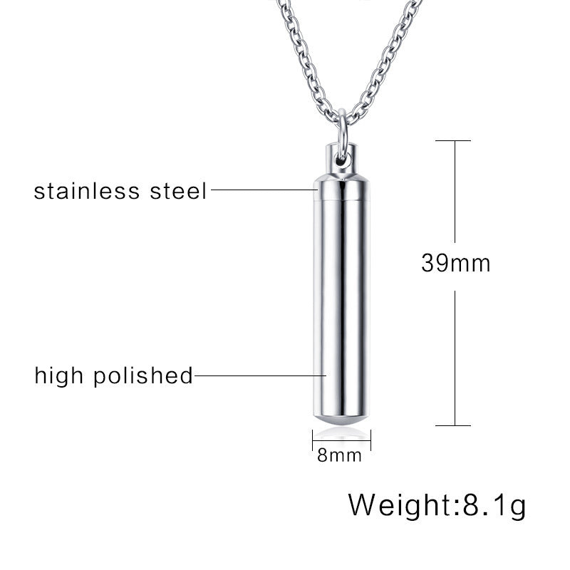 Stainless Steel Cylindrical Perfume Bottle Pendant Silver