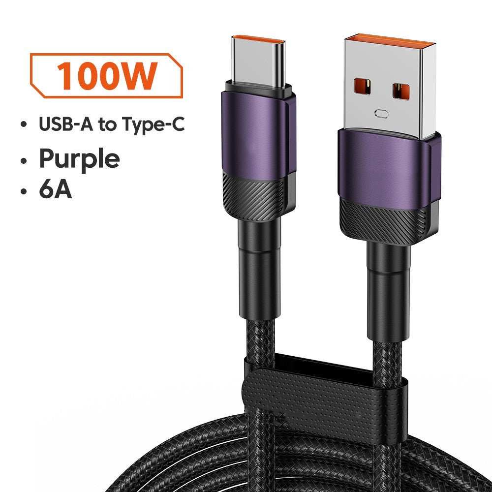 Aluminum Alloy Data Cable PD100W Quick Charge Cable USB Charging Cable A100W Purple