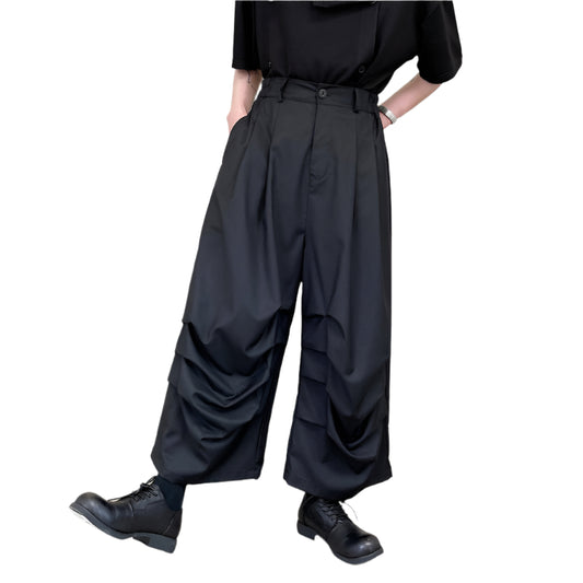 High Street Trendy Dark Yamamoto Pleated Cropped Stage Wear Casual Niche Pants