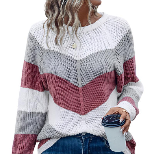 Striped Crew Neck Casual Sweater For Women