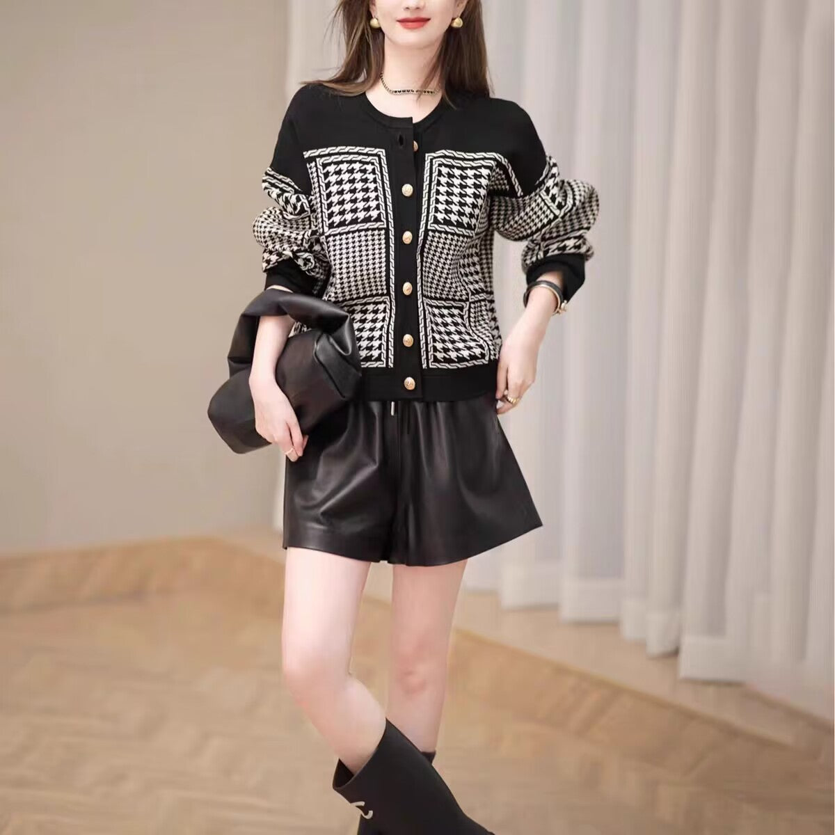 Plus Size Retro Houndstooth Knitwear For Women