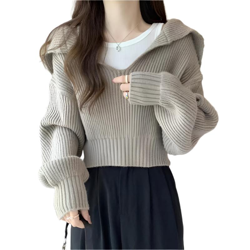 Sailor Collar Thick Loose Short Sweater Light Coffee