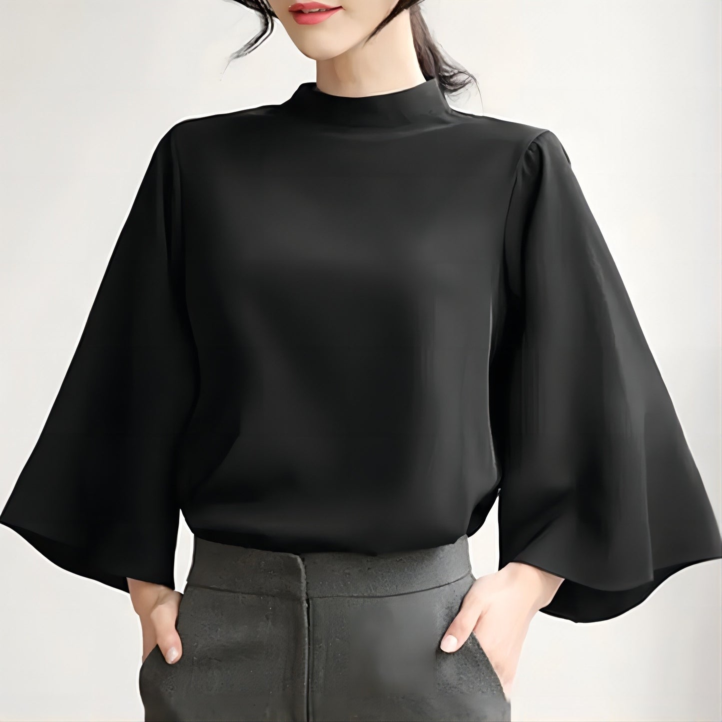 Spring And Summer Stand-up Collar Puff Sleeve Casual Shirt