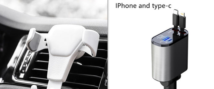 Metal Car Charger 100W Super Fast Charging Car Cigarette Lighter USB And TYPE-C Adapter White1 100W