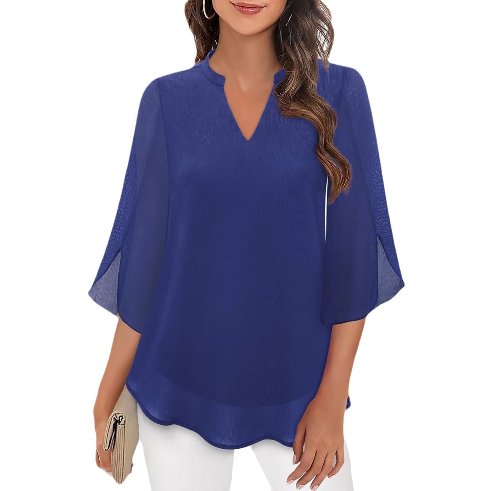 Women's Petal Sleeve Top Loose V-neck Chiffon Shirt