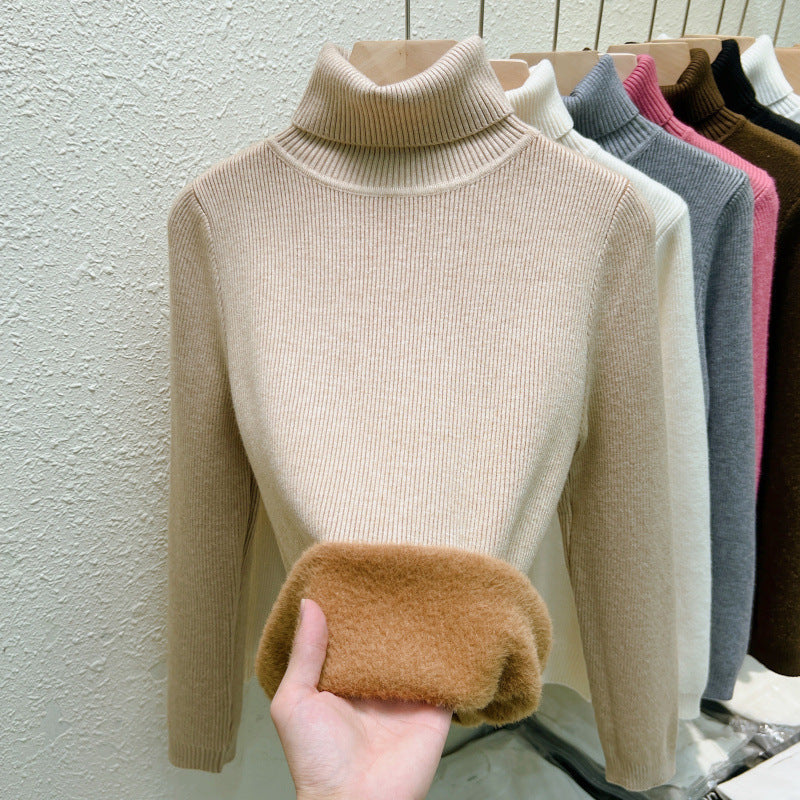 Fleece-lined Thickened Autumn And Winter Turtleneck Sweater Slim Fit Warm Oats Free Size Viscose