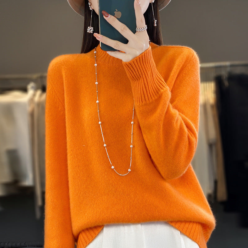 Women's Half Turtleneck Keep Warm Pure Color Cashmere Emma Orange Wool