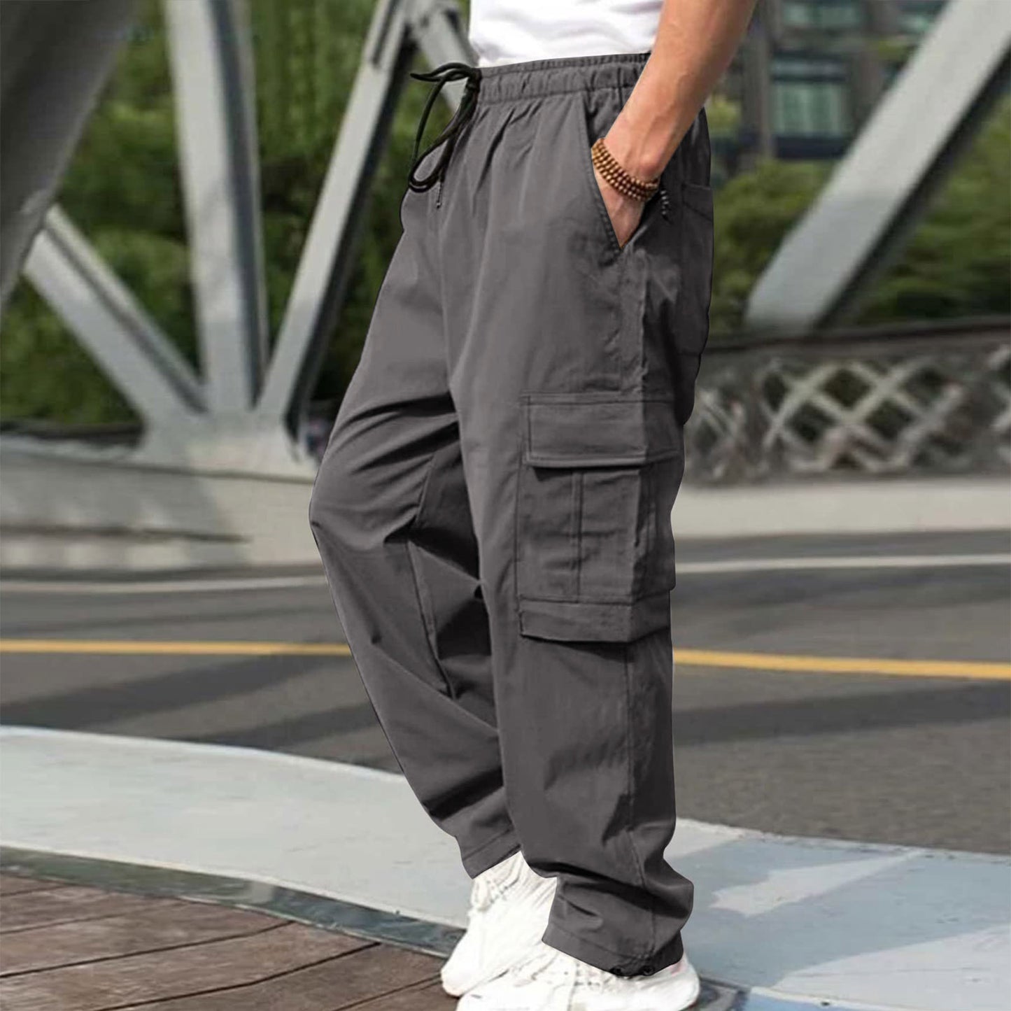 Fashion Loose Straight Casual Trousers Dark Gray