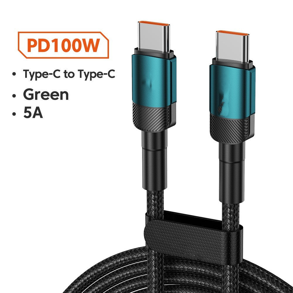 Aluminum Alloy Data Cable PD100W Quick Charge Cable USB Charging Cable C100W green