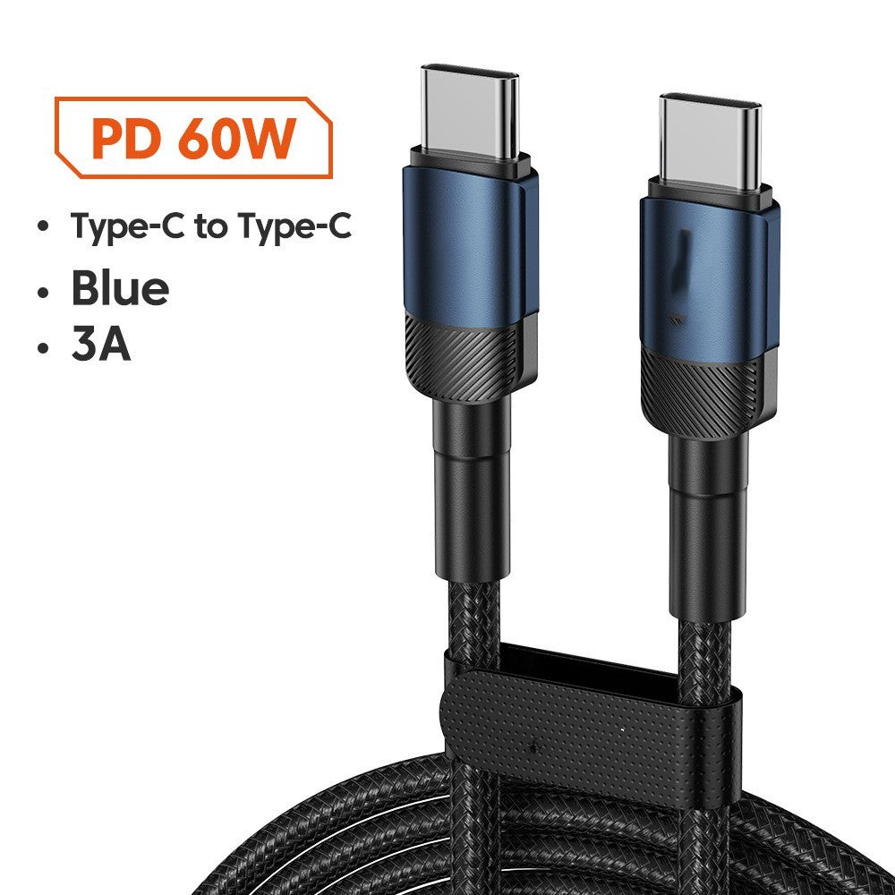 Aluminum Alloy Data Cable PD100W Quick Charge Cable USB Charging Cable C60W blue