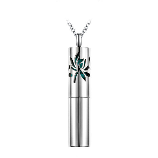 Flower Hollow Titanium Steel Perfume Bottle Pendant D