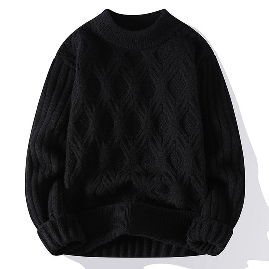 Men's Fashion Casual Solid Color Twisted Sweater Black Polyester