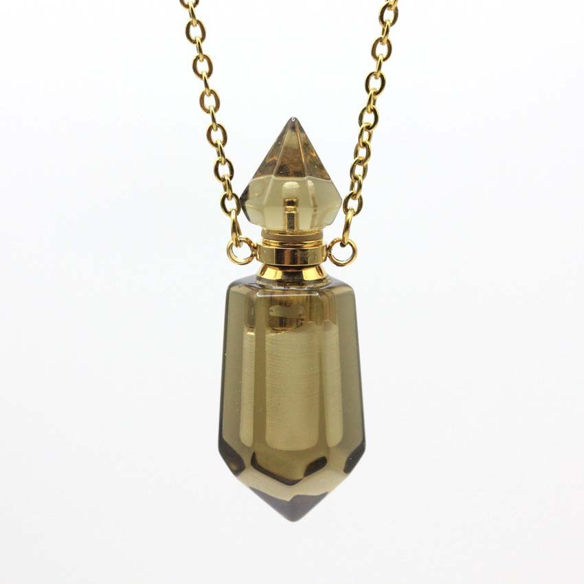 Natural Crystal Perfume Bottle Spiked Hexagon Necklace Citrine