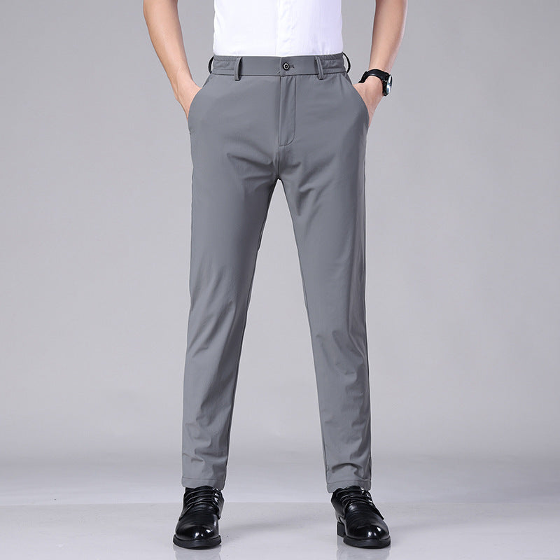 Ice Silk Draping Suit Pants Men's Summer Thin High Elastic A5008 Gray