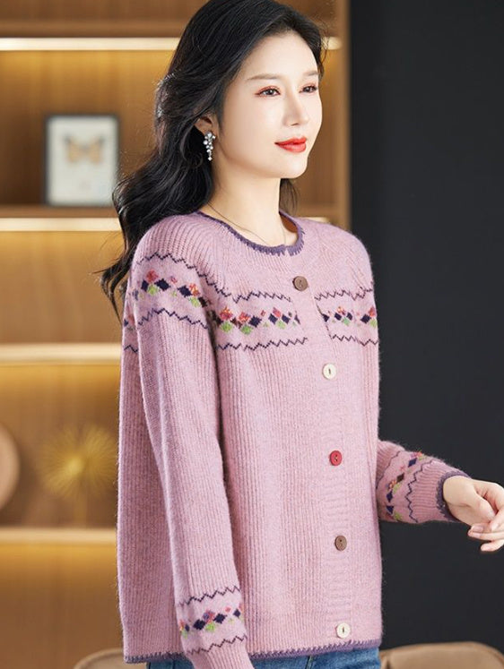 Knitted Cardigan Round Neck Short Loose Sweater