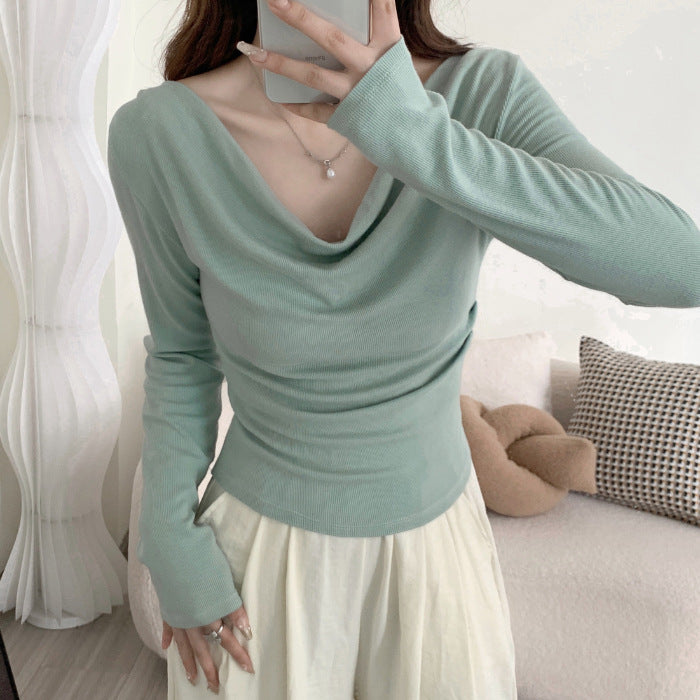 One-shoulder Cold-shoulder Long-sleeved T-shirt Women's Early Autumn Off-shoulder Top