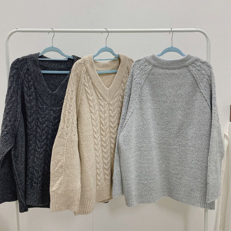 Retro Pure Color All-matching Lazy Thickened Sweater