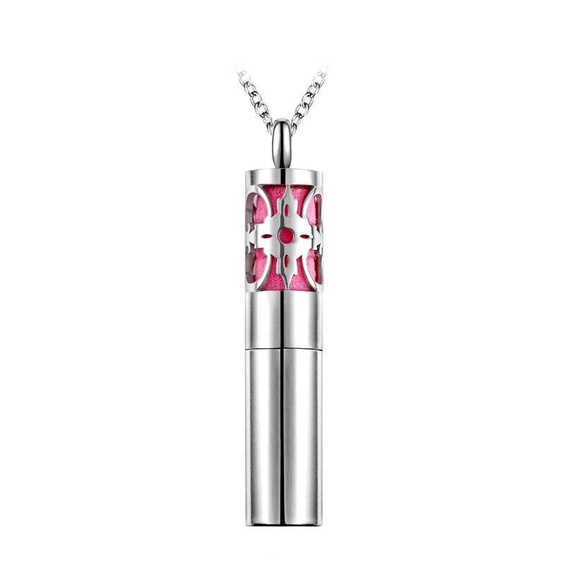 Flower Hollow Titanium Steel Perfume Bottle Pendant A