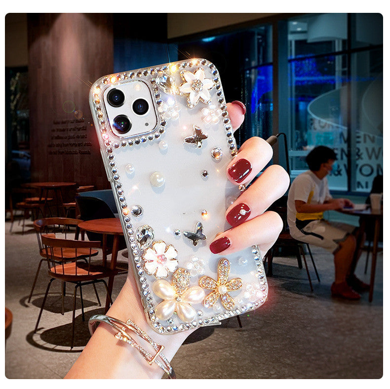 Mobile Phone Case Creative Perfume Bottle Rhinestone Flowers Transparent