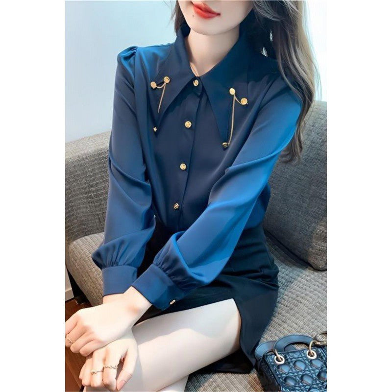 Western Style Chiffon Shirt Fashion Chain Patchwork Top