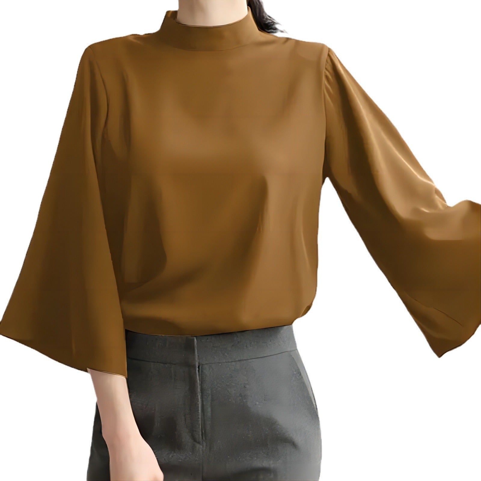 Spring And Summer Stand-up Collar Puff Sleeve Casual Shirt