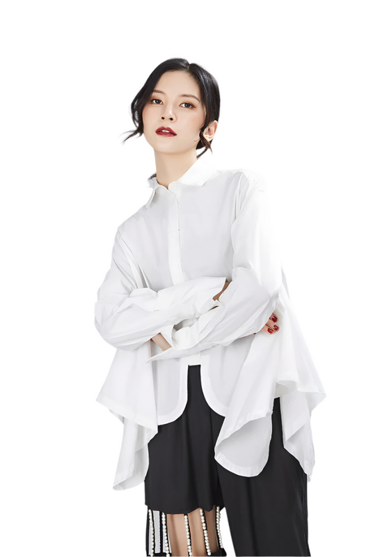 Sonoya Lapel Long Sleeve Irregular Hem Shirt