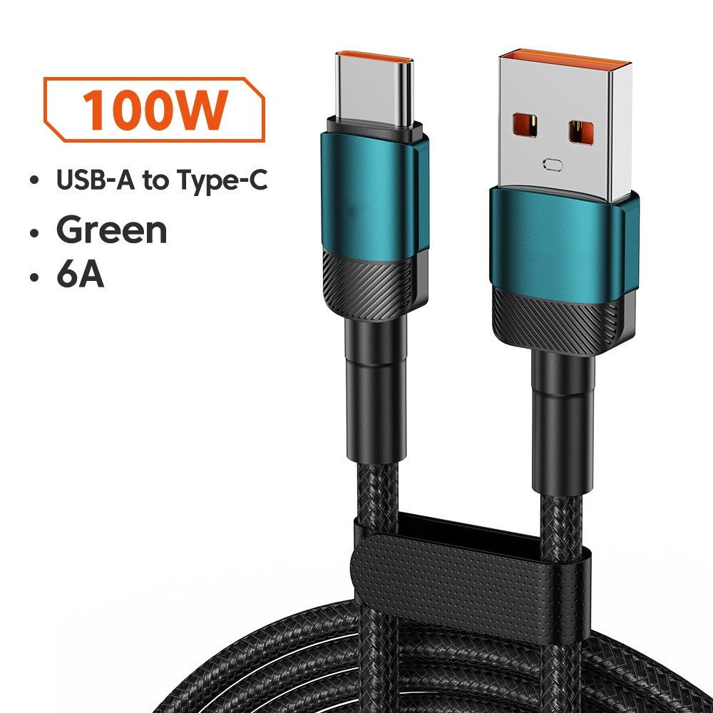 Aluminum Alloy Data Cable PD100W Quick Charge Cable USB Charging Cable A100W green