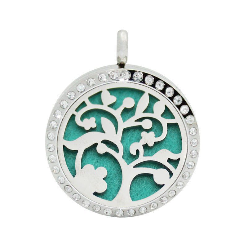 Stainless Steel Hollow Pendant Life Tree Perfume Pendant With drill 30mm