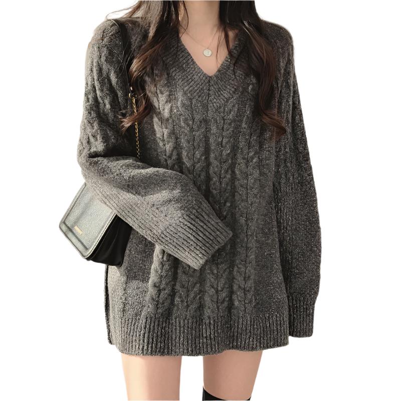 Retro Pure Color All-matching Lazy Thickened Sweater