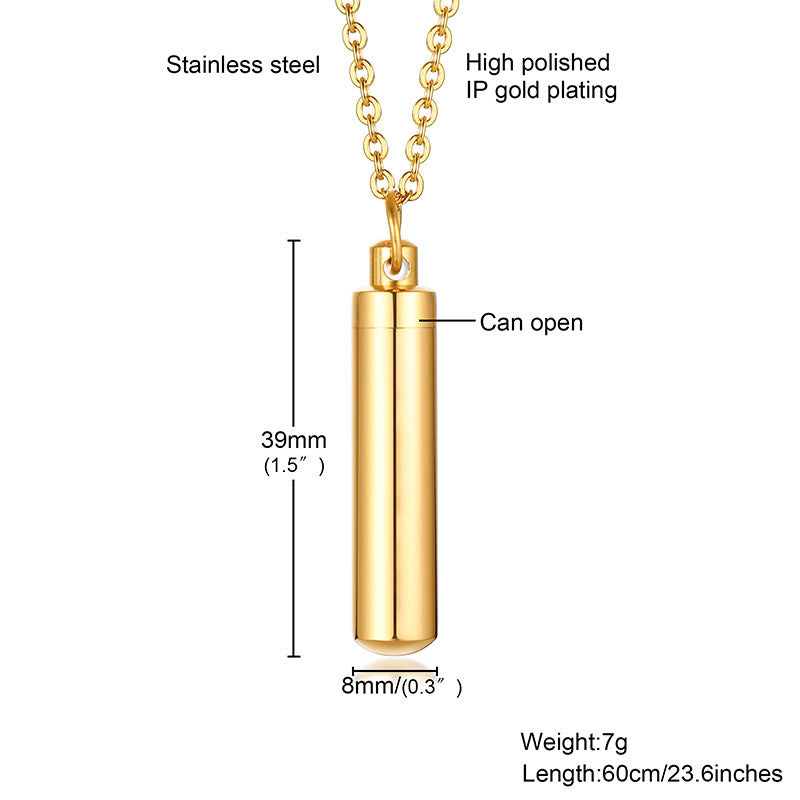 Stainless Steel Cylindrical Perfume Bottle Pendant Gold