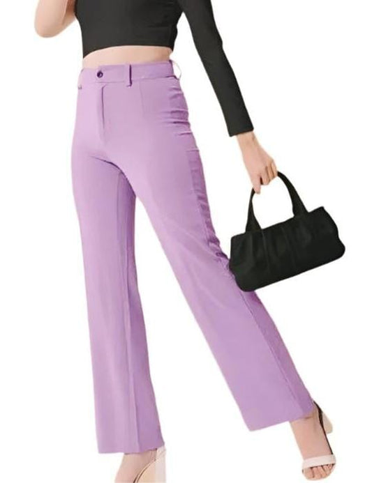 Elegant Lavender & Peach Lycra Solid Trousers Combo For Women