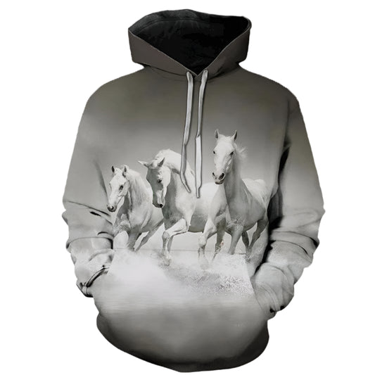 Printed Animal Horse Painting Hoodie Fashion Men Loose Sweater DWWY425