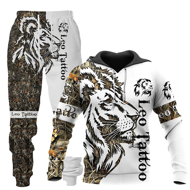 3D Wolf Print Tracksuit Men Sportswear Hooded Sweatsuit Two Piece Outdoors Running Fitness Mens Clothing Jogging Set Set thirteen